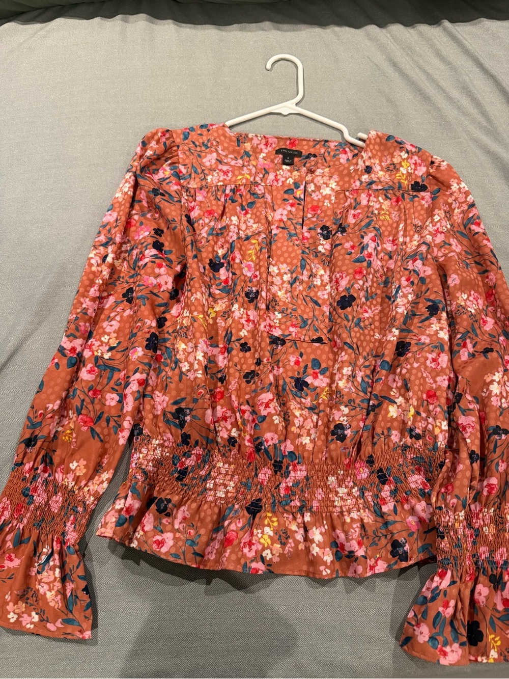 Ann Taylor Floral Pink Peasant Blouse - Women Tops